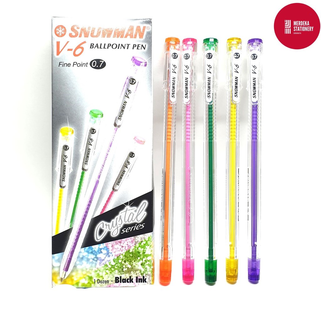 

(ISI 12)Pulpen/Bolpen/Ballpoint/Ballpen Snowman V6/V-6 0.7mm(HITAM)