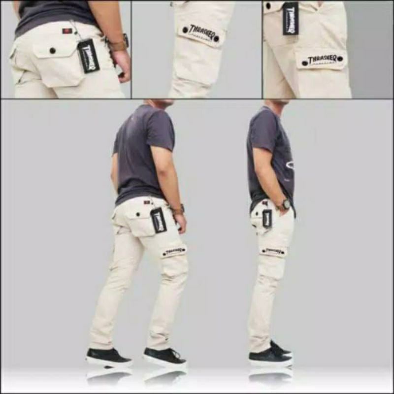Celana cargo panjang THRASHER pria premium distro Quality 100% size 28-33