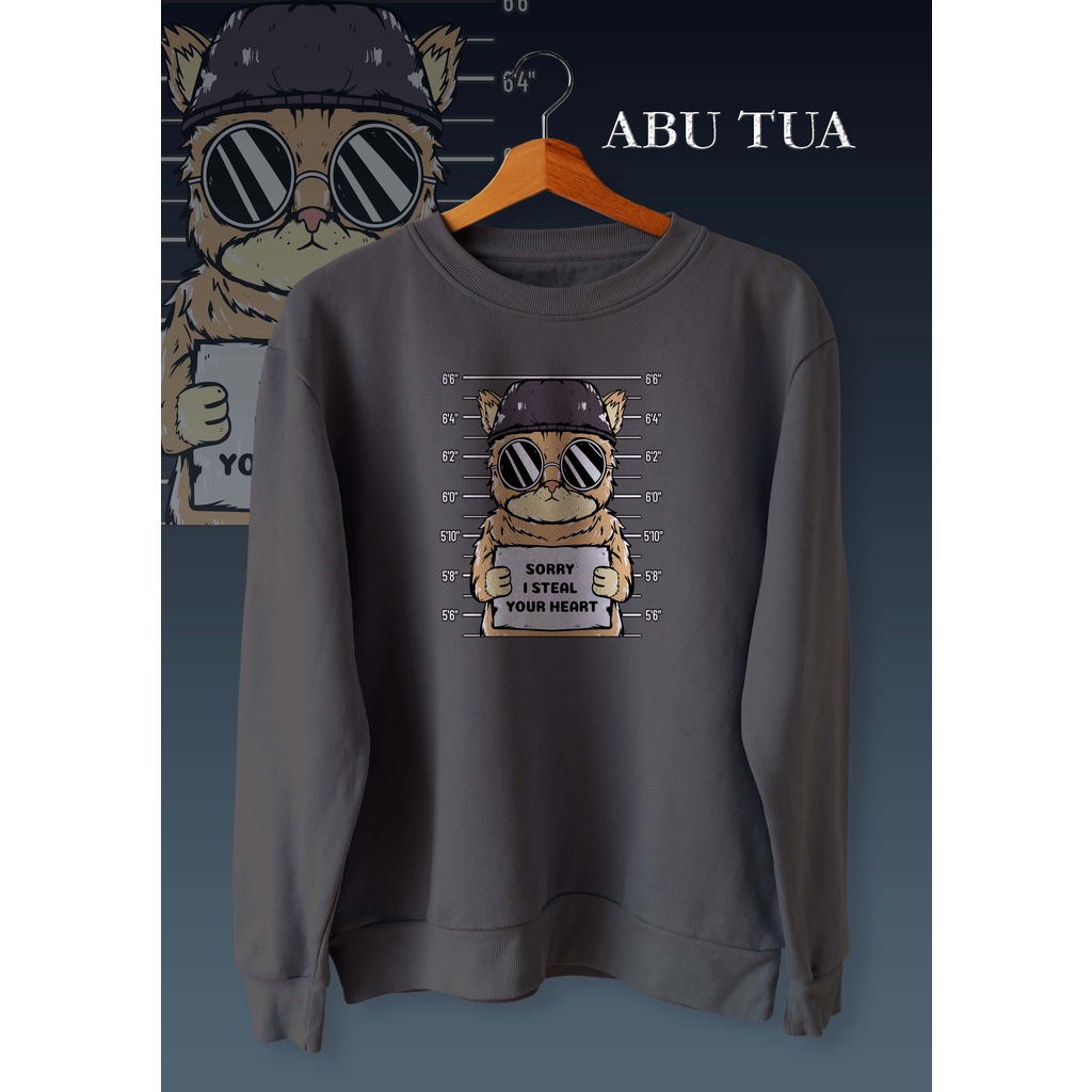 SWATER LENGAN PANJANG SABLON &quot;CAT STEAL&quot;/bahan cotton combed 30s/lengan panjang unisex