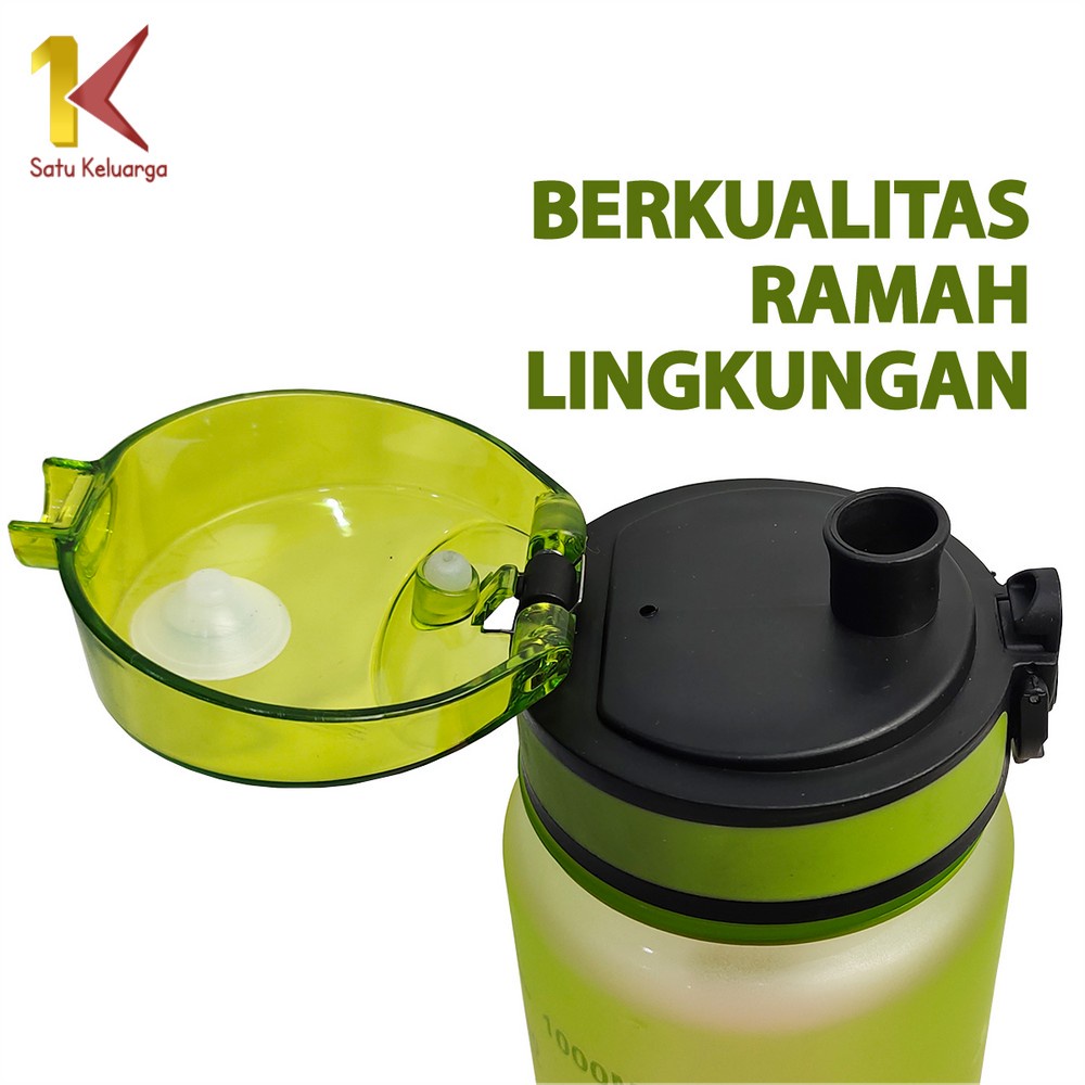 Satu Keluarga Botol Minum 1 Liter C407 Gradasi Tumbler Olahraga Sport Unik Botol Motivasi Thumbler Penanda Waktu BPA FREE-2