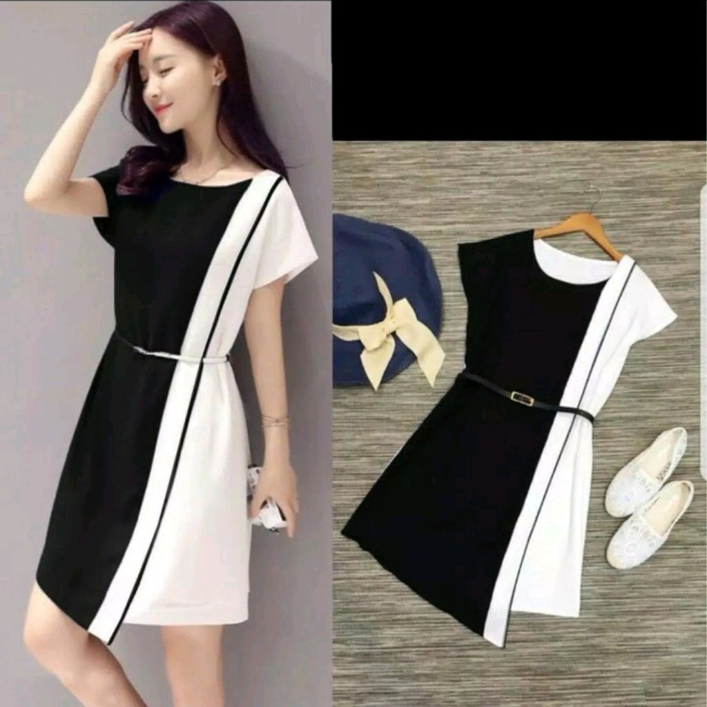 *[HNFK] MiniDress Twotone / MiniDress  Luna  / Dress Casual / Dress Cantik / Dress Korea / Dress