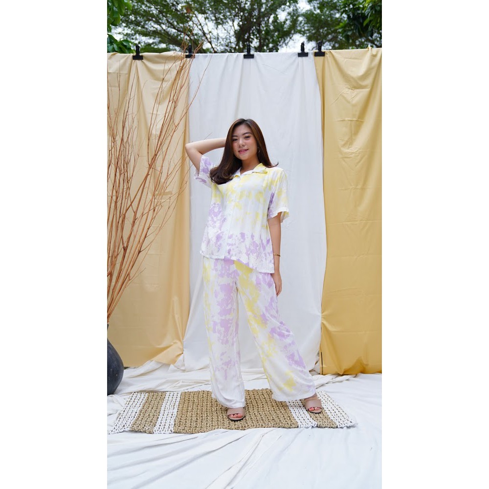 JANE COLLECTION|| One Set Tie Dye Setelan Piyama Galaxy Shortsleeve Set LongSleeve Hawaian Short Set