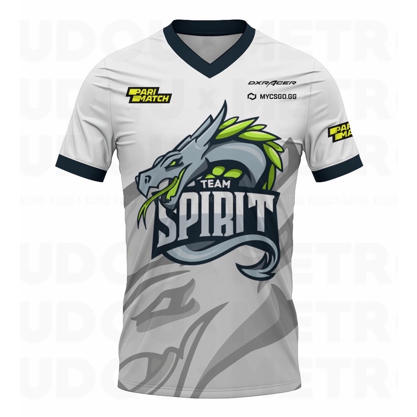 Jersey V-neck Team Spirit Dota2 White  [ Nickname bisa di request ]