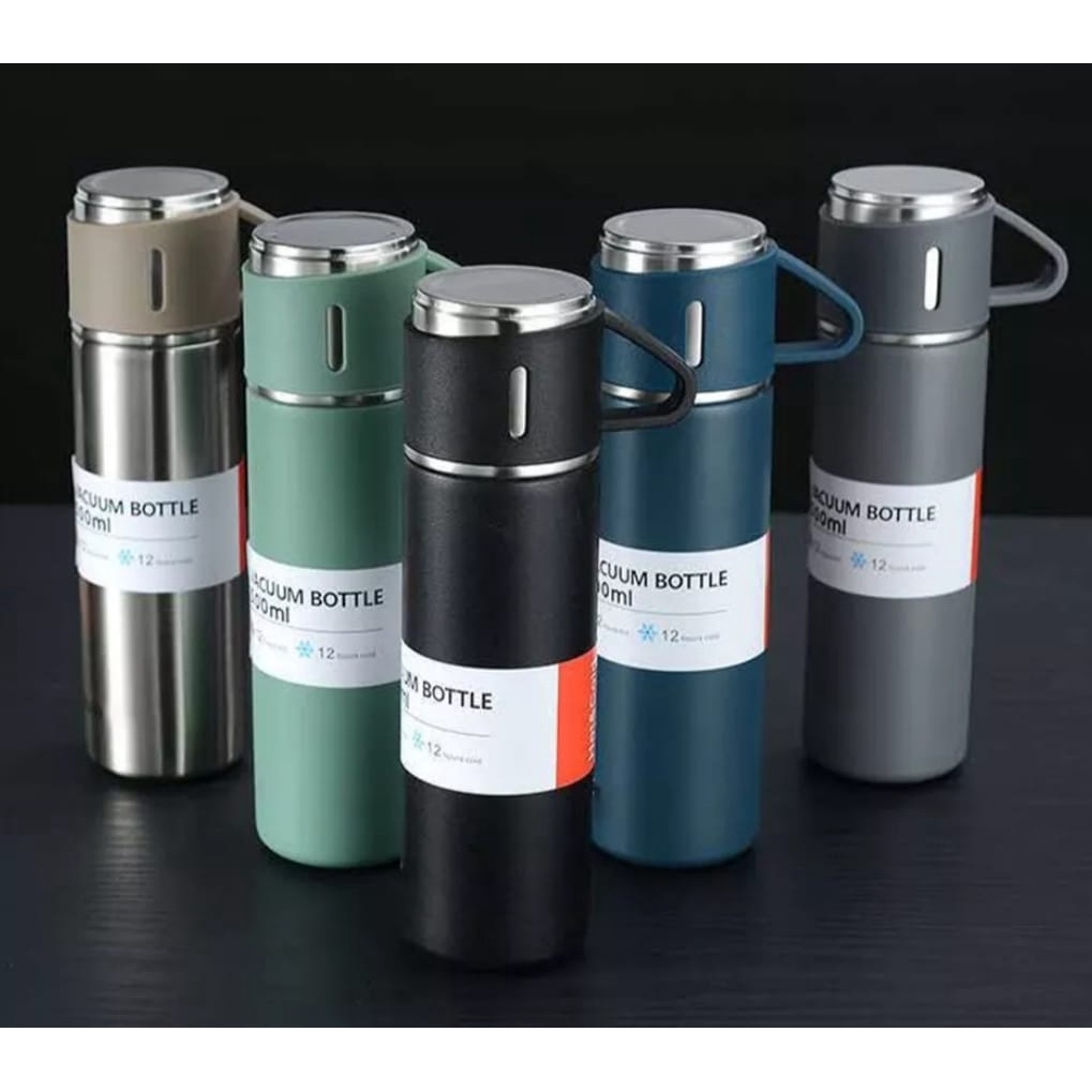 Botol Minum Termos 500ml Vacuum Cup 1 Set Stainless-Termos Cangkir 1 Set Premium - Vacuum Flask Thermos Vakum Bisnis-Termos Vaccum Bottle 500ML Flask Panas Dingin Bonus 2 Gelas