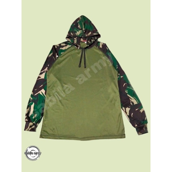 KAOS JERSEY DRYFIT HOODIE TOPI/KUPLUK LENGAN PANJANG HIJAU LORENG MALV OH NAS TNI