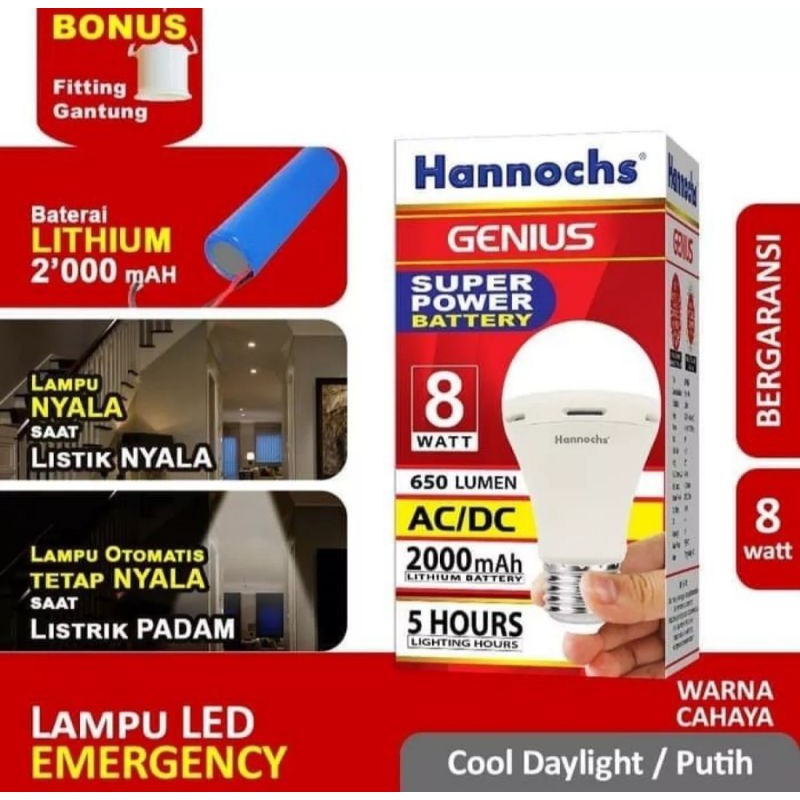 LAMPU EMERGENCY LED HANNOCHS GENIUS 8W 8WAT 8 W 8 WAT / LAMPU LED HANNOCHS GENIUS 8W 8WAT 8 W 8 WATT