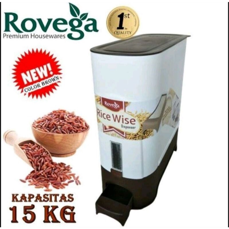 Rovega Rice Wise Dispenser Container Kotak Box Tempat Beras 15 Kg