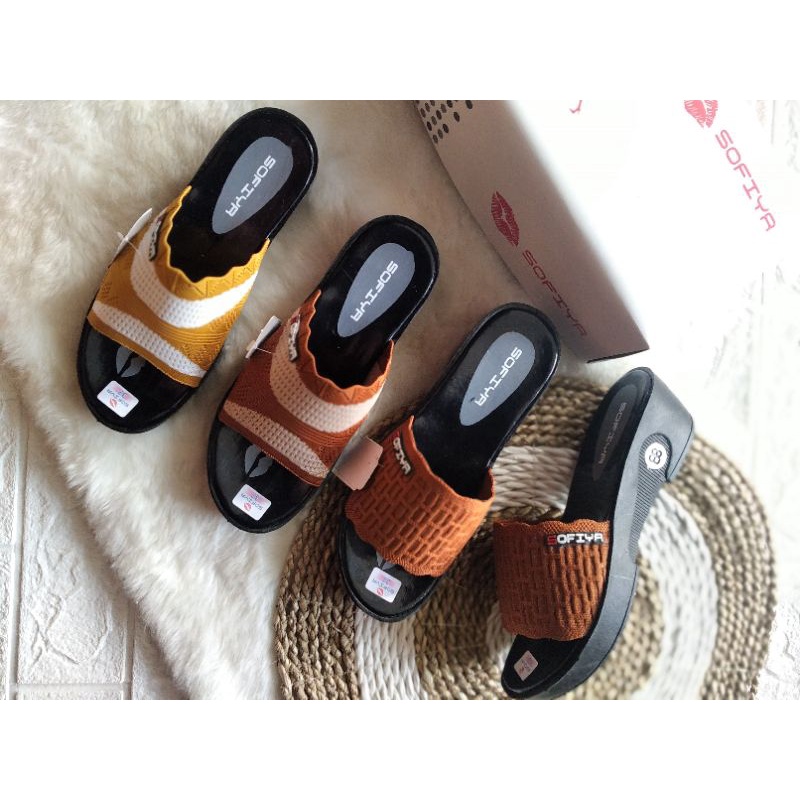 Sandal wanita terbaru /slop wedges sofia/ rajut kekinian nevada cewek