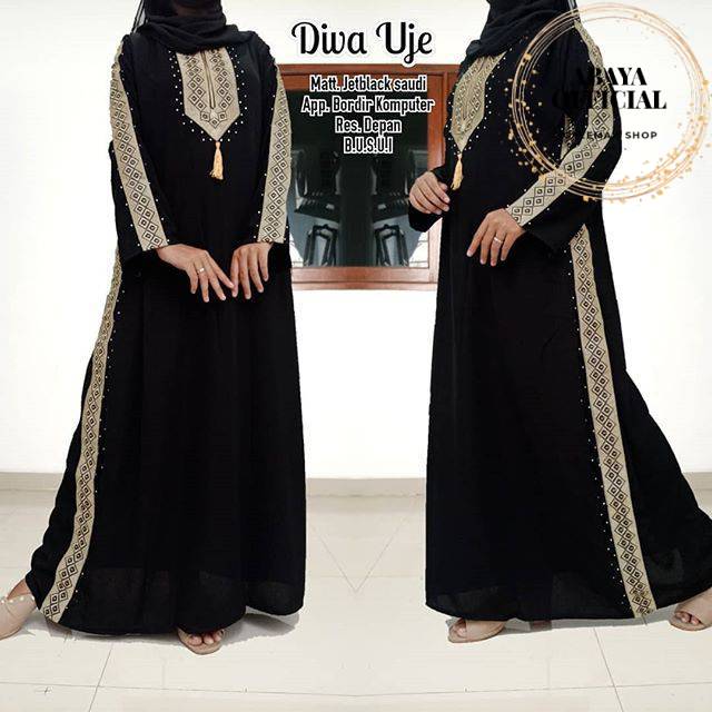 Abaya gamis hitam ori saudi  RENDA BORDIR DIVA PIPIK UJE KOMPUTER