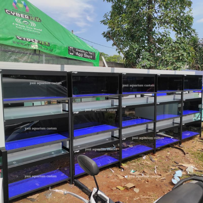 aquarium 100x40x40 alas 8mm keliling 5mm 5set 3 susun