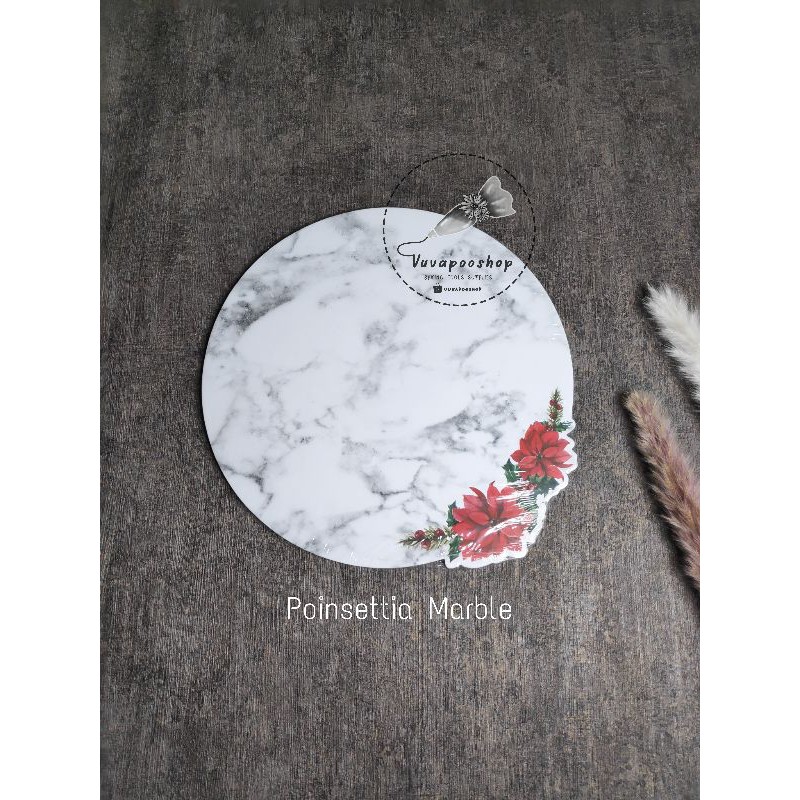 Cake Board Round Poinsettia / Tatakan Kue / Alas Kue / Cake Board / Tatakan Kue Marble