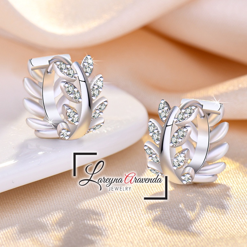 Anting Wanita Silver S925 Model Daun Kristal Crystal AT033