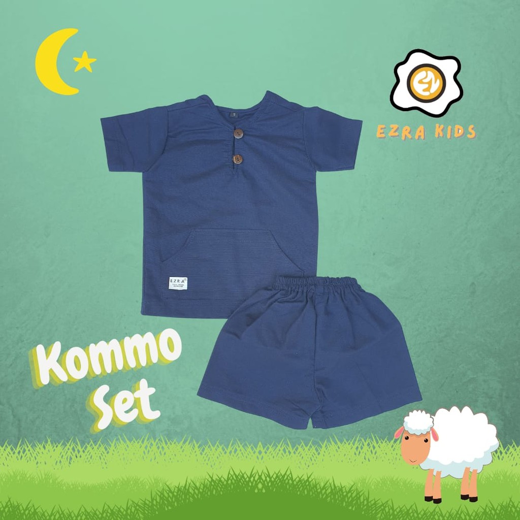 KOMMO Set Ezra Kids Baju Setelan Anak Laki laki Bahan LINEN Usia 1-6 Tahun