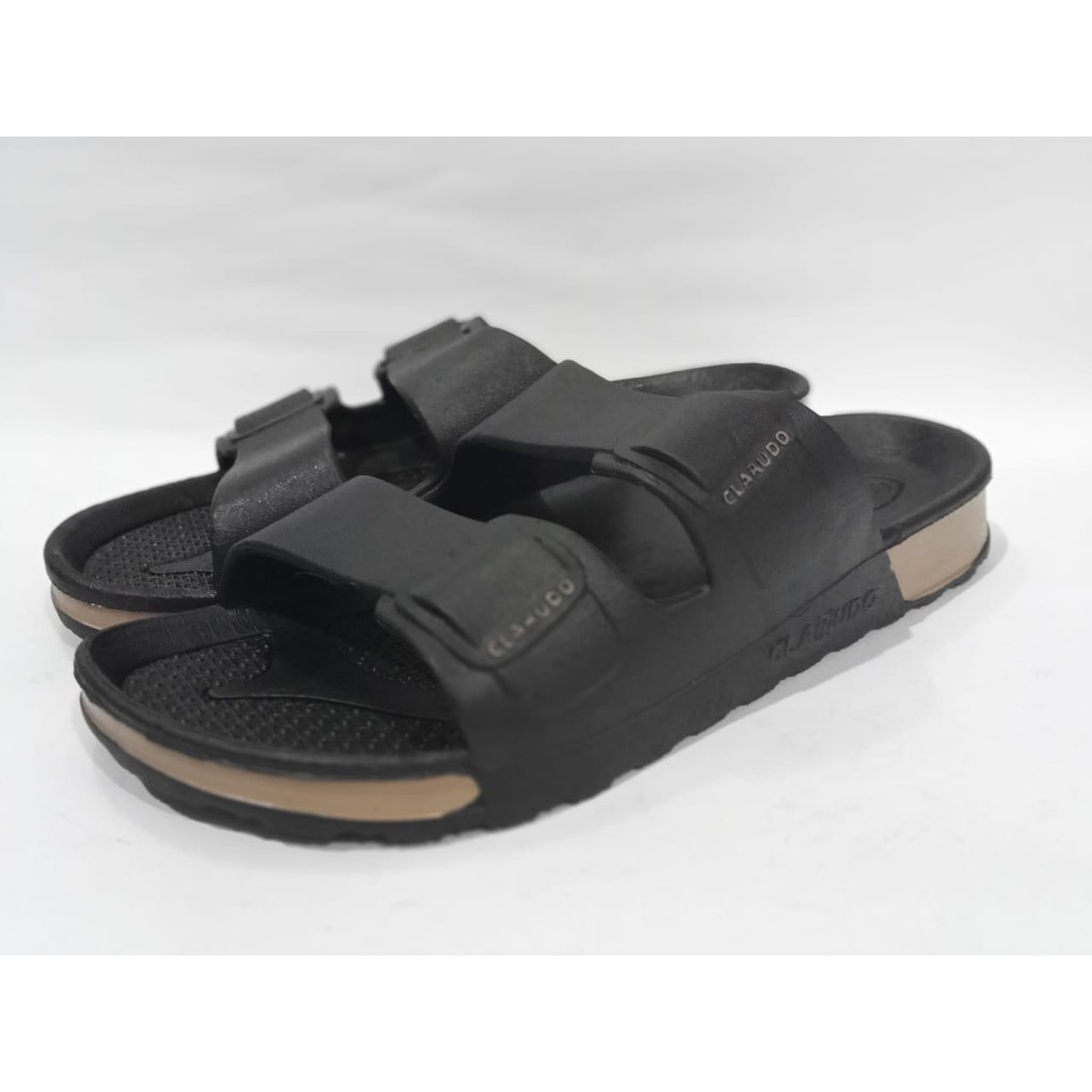 (COD) Sandal Selop Full Hitam Tali Dua Karet Pria Clarudo 1141