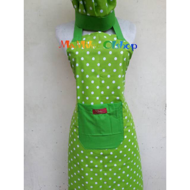 Celemek Bahan Kain Cotton Motif Polkadot - Hijau