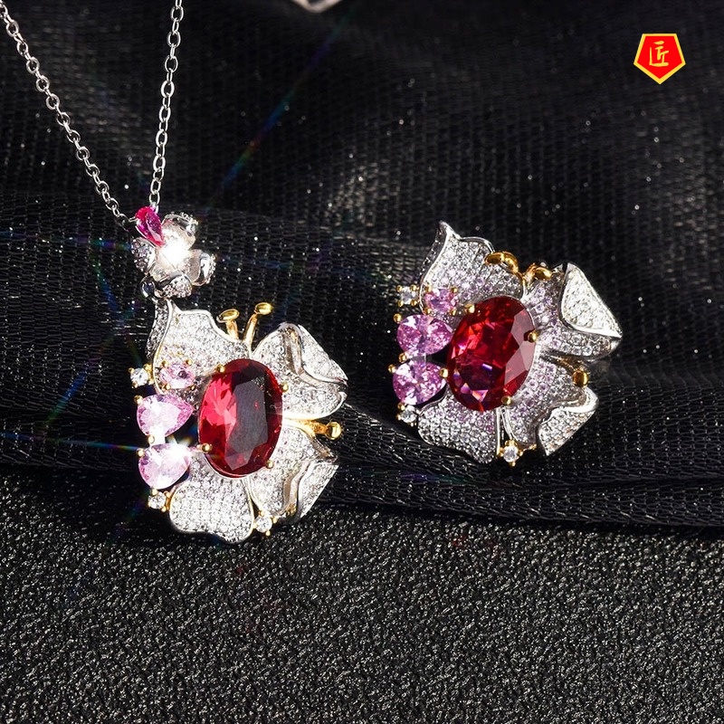 [Ready Stock]Luxury Pigeons-Blood Ruby Pendant Elegant Fashion