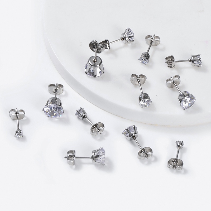 1PC Anting Tusuk Anti Karat Anti Alergi Zirkon Mini Stainless Steel Kualitas Tinggi Aksesoris Wanita