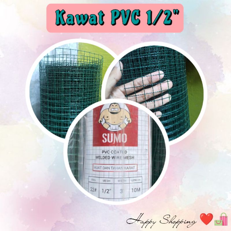 ecer Kawat ram 1/2 inch / kawat loket / kawat pvc hijau meteran / 0,5 "