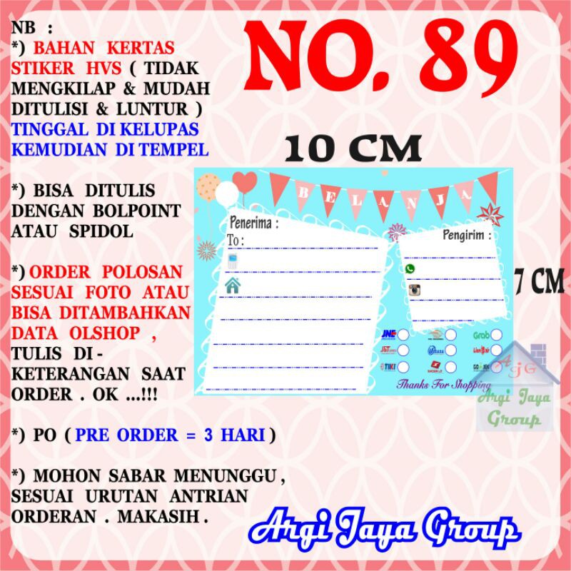 

Stiker HVS - Stiker Pengiriman - Sticker Alamat Olshop Murah Nomer 89 - 10x7cm