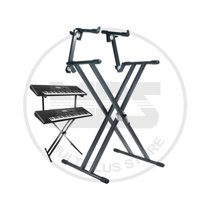 Stand Keyboard Double Multistand 2 Susun - Hitam