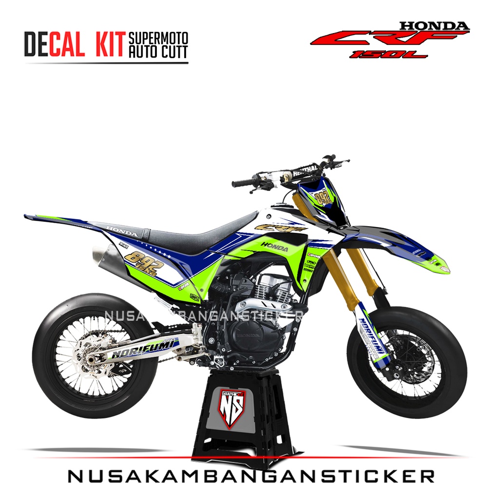 DECAL KIT STICKER  SUPERMOTO HONDA CRF 150 L BIRU STABILO NORIFUMY GRAPHIC DECAL