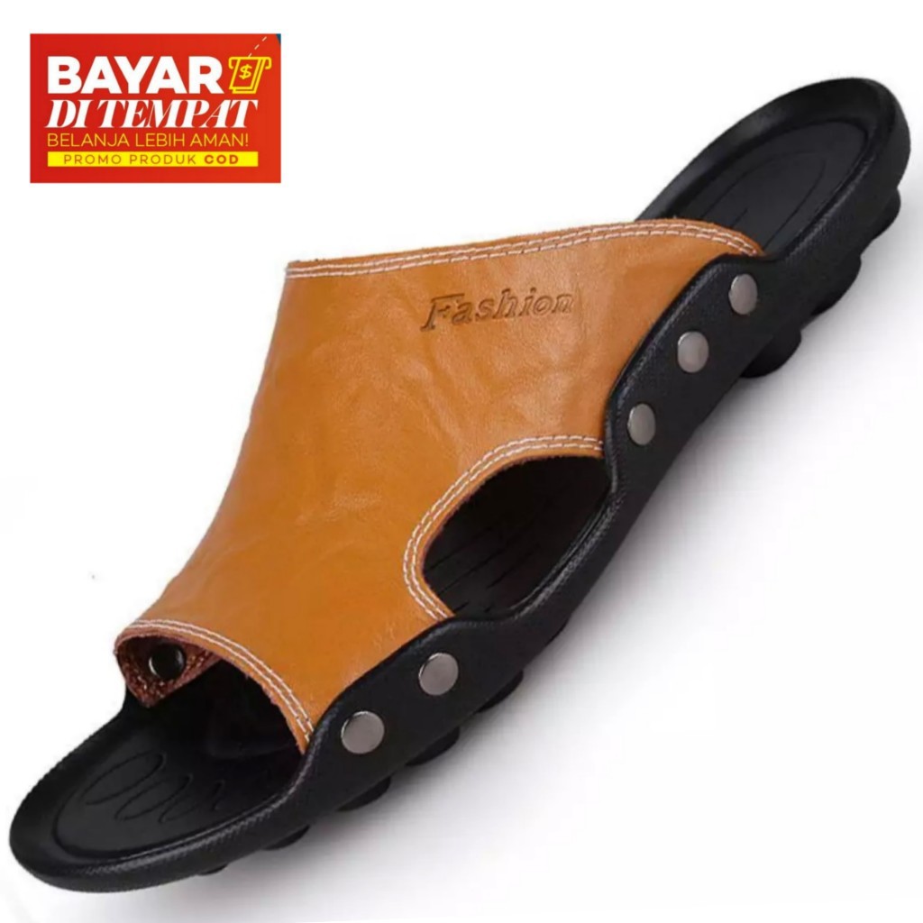 LUTTON - Sandal slide pria terbaru - SANDAL SLOP FASHION-TAN