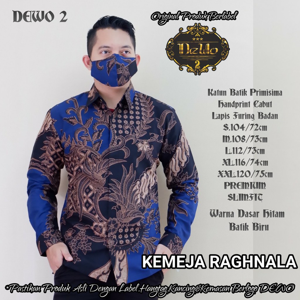 Atasan Kemeja Baju Batik Pria Lengan Panjang PREMIUM Modern LAPIS FURING RAGHNALA BIRU DEWO