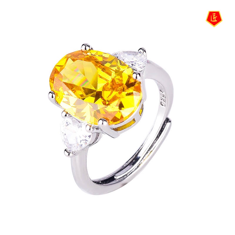 [Ready Stock]925 Silver Lucky Natural Citrine Open Ring
