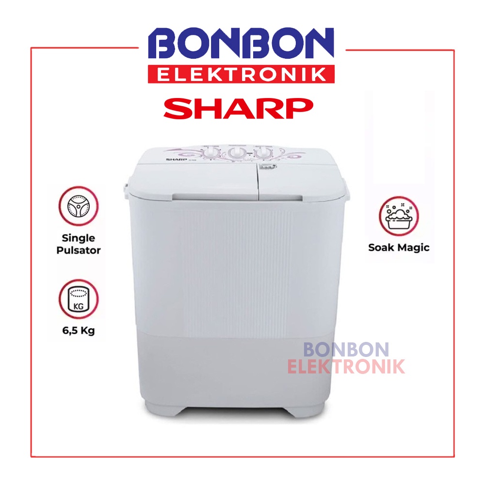 Sharp Mesin Cuci 2 Tabung 6.5KG ES-T68MW-PK / EST68 / 68MW PK