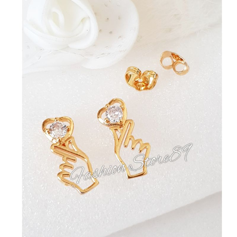 Anting Tusuk Finger Heart Perhiasan lapis Emas Xuping Yaxiya Bestquality impor