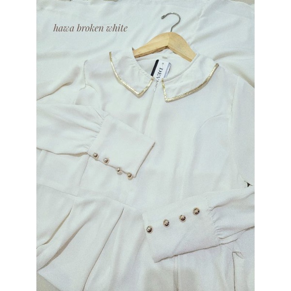 Hawa Dress gamis Premium design lengan balon realpict-Broken white