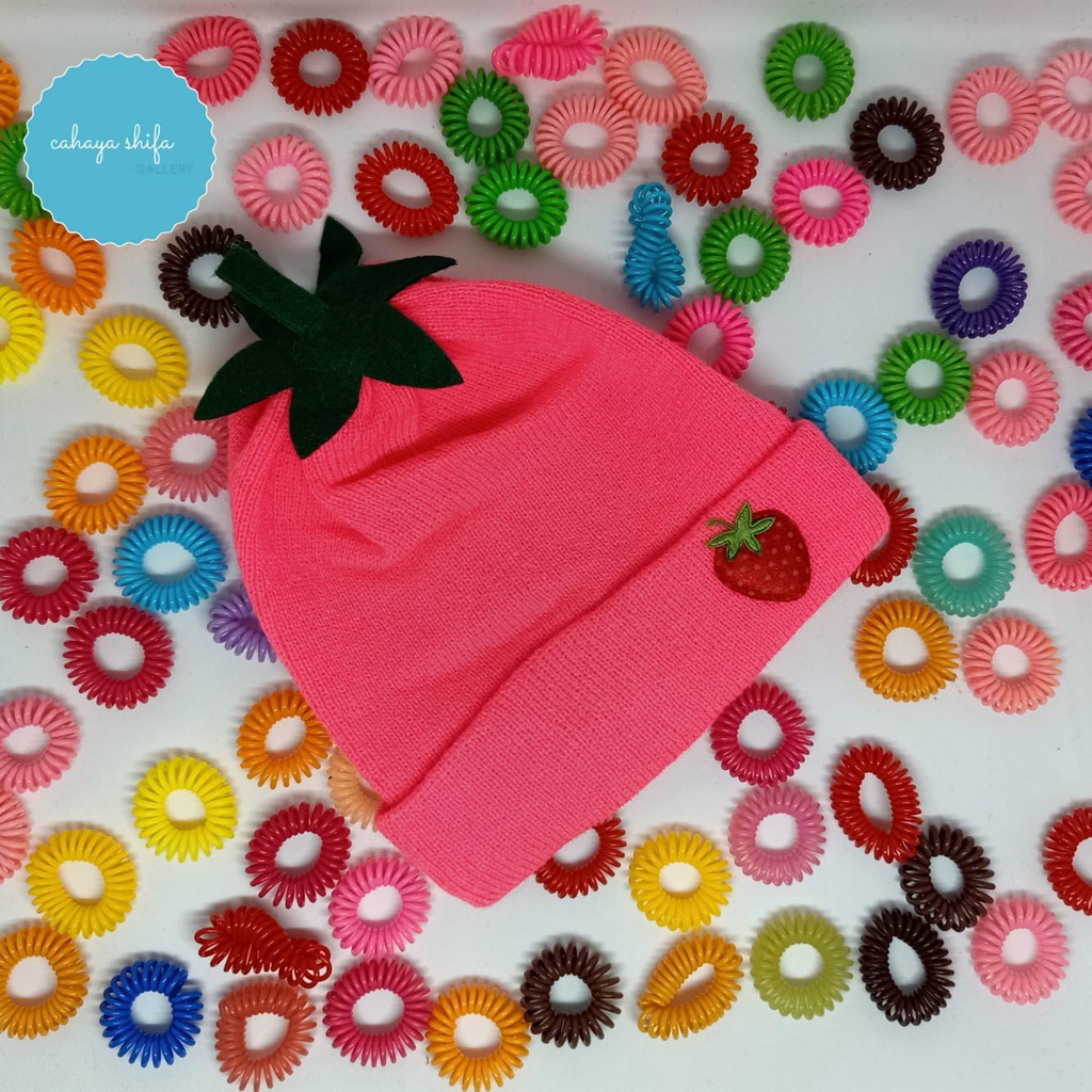 TOPI KUPLUK ANAK STRAWBERRY LUCU GEMES / KUPLUK ANAK BAYI CEWE MOTIF STRAWBERRY