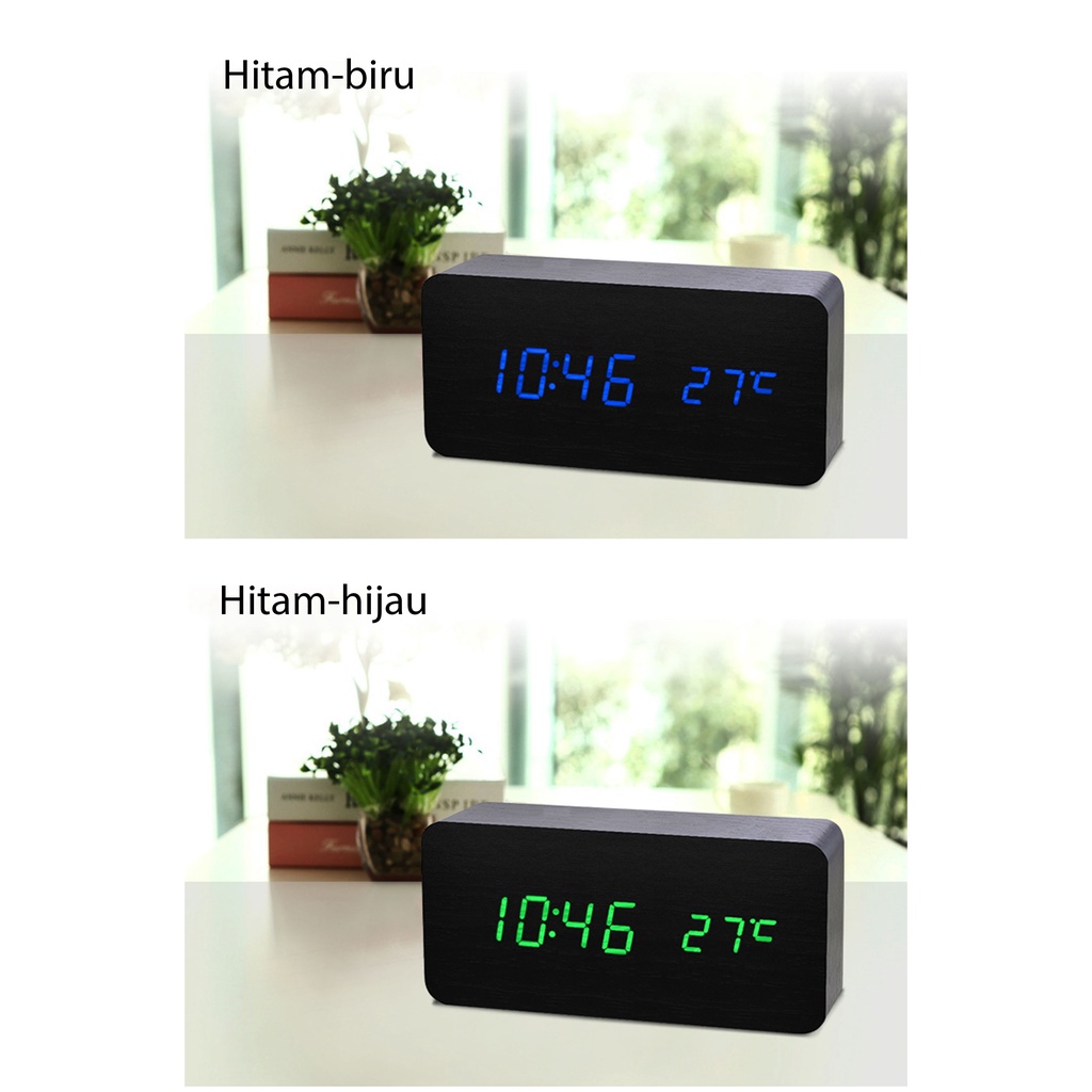 Smart Alarm Clock Motif Kayu/Wooden Table Clock Alarm Jam Meja Kayu Led Digital