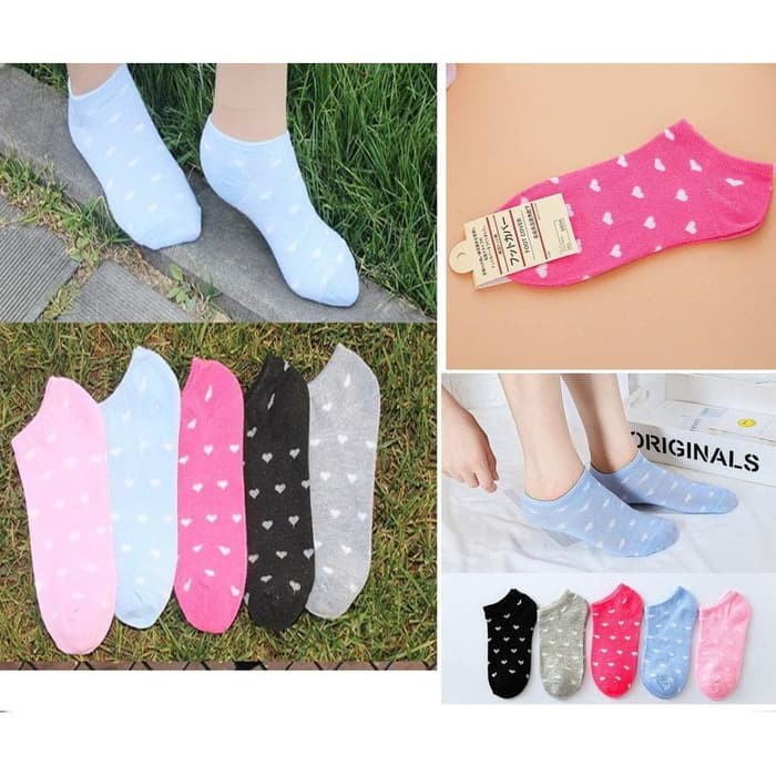 Kaos Kaki Cewek Semata Kaki Pendek Wanita IMPORT Kaos Kaki Ankle Love Kaos Kaki Perempuan Kaos Kaki Mata Kaki Motif Heart