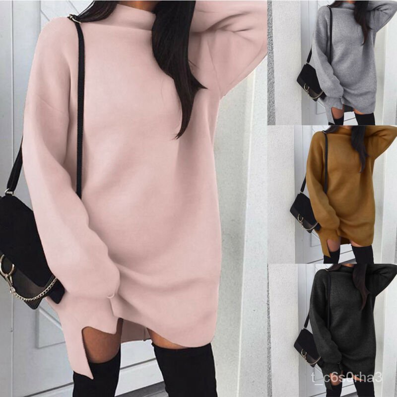 Fashion Women Oversize Baggy Knitted Long Sweater Long Sleeves Mini Dress Jumper Winter Loose Pullov