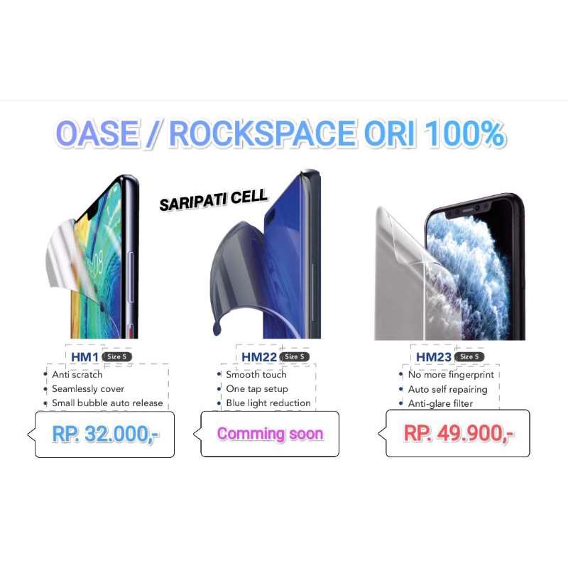 HYDROGEL PROTECTOR OASE / ROCK SPACE FOR DEPAN & BELAKANG SEMUA TYPE