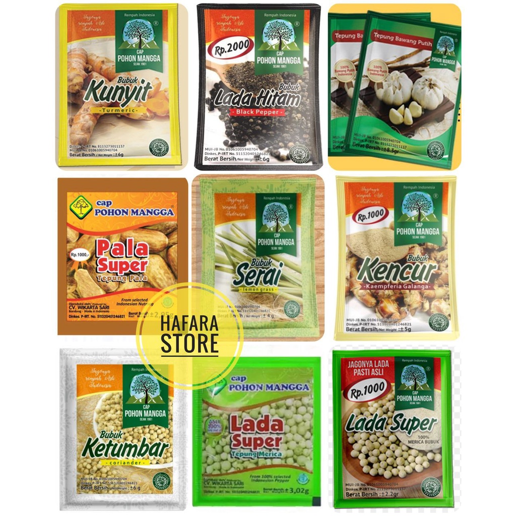 

1 Sachet_Bumbu Masak Rempah Cap Pohon Mangga (Lada, Kunyit, Ketumbar, Pala, Kencur dll )