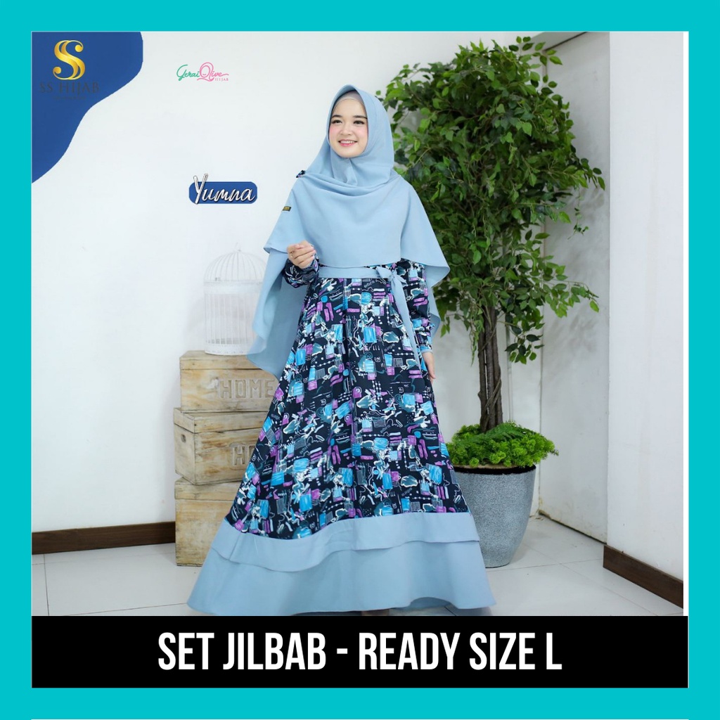 Gamis Motif Signature Yumna Set Jilbab by SS Hijab Busui Friendly