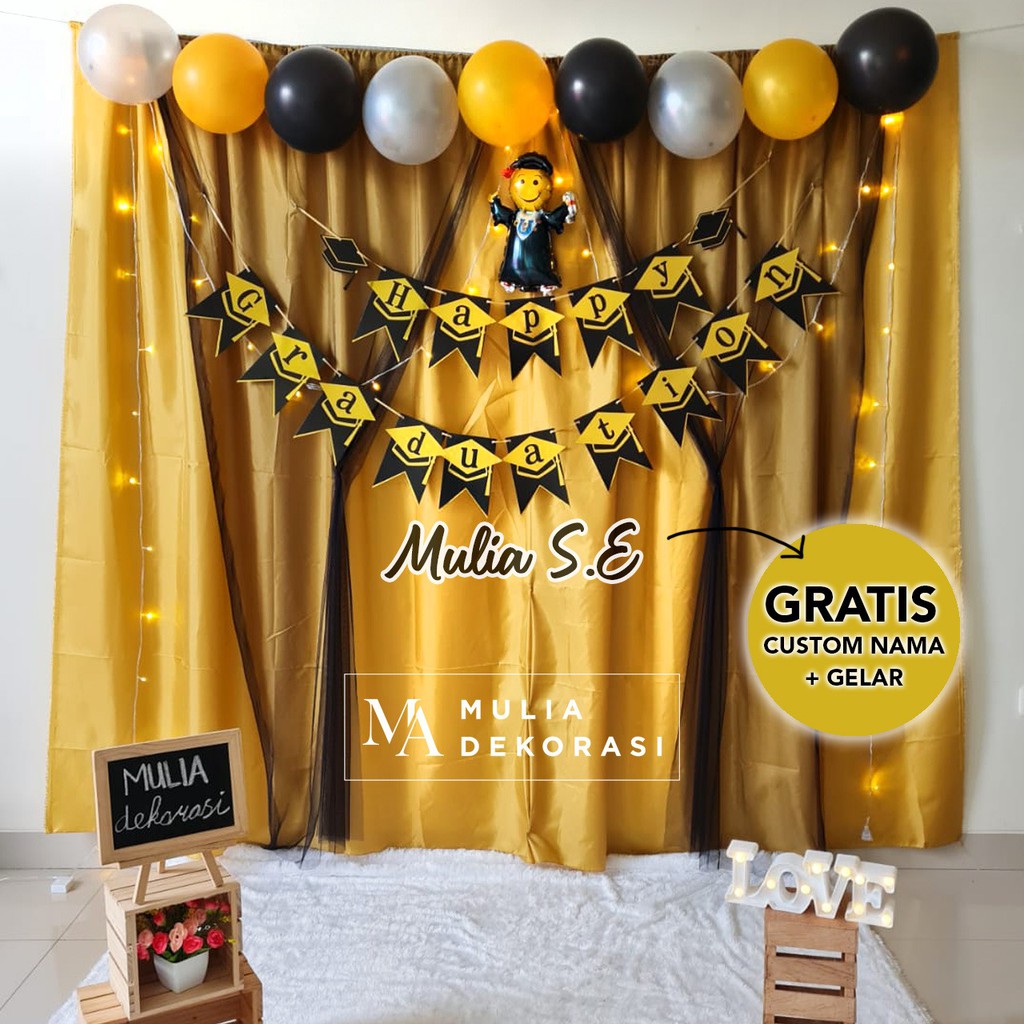 Dekorasi Backdrop Wisuda Kelulusan Background Bekdrop DIY Paket Graduation + Ballon Toga