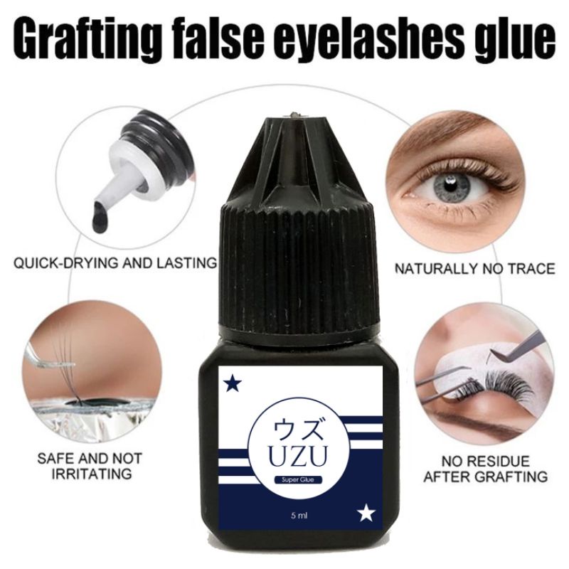 UZU Glue Eyelash Extension Super Black 1 Detik Kering TIDAK PERIH tahan 2-3bulan / Lem Eyelash Extension isi 5ml