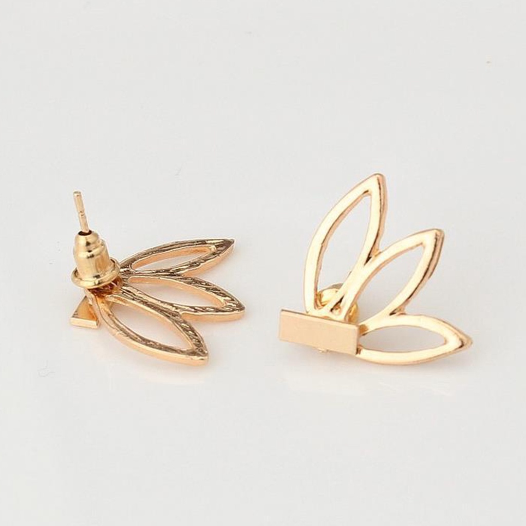 Hu Hu Hu Hu Hu Alat Bantu Pasang Kacamata♡ Anting Stud Desain Lotus Hollow Bahan Alloy Untuk Wanita