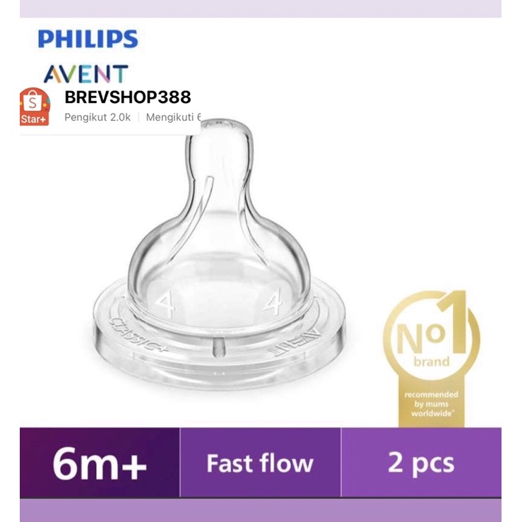 isi 2 empeng bayi empeng avent dot avent clasic Philips Avent Teat Classic Nipple 6M+ SCF634/27 Dot Botol Bayi