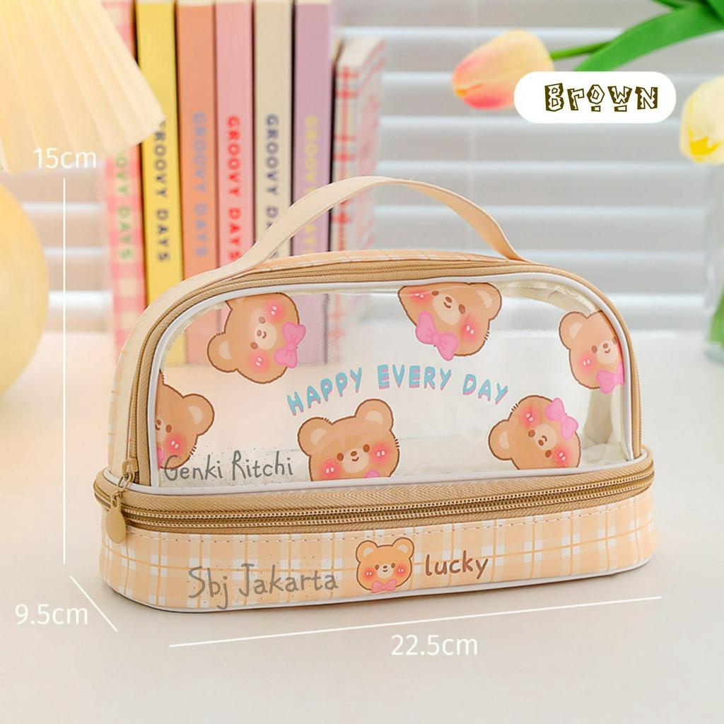 Tempat pensil Kotak Pensil anak cewek waterproof Trio Cutie Kapasitas besar Premium