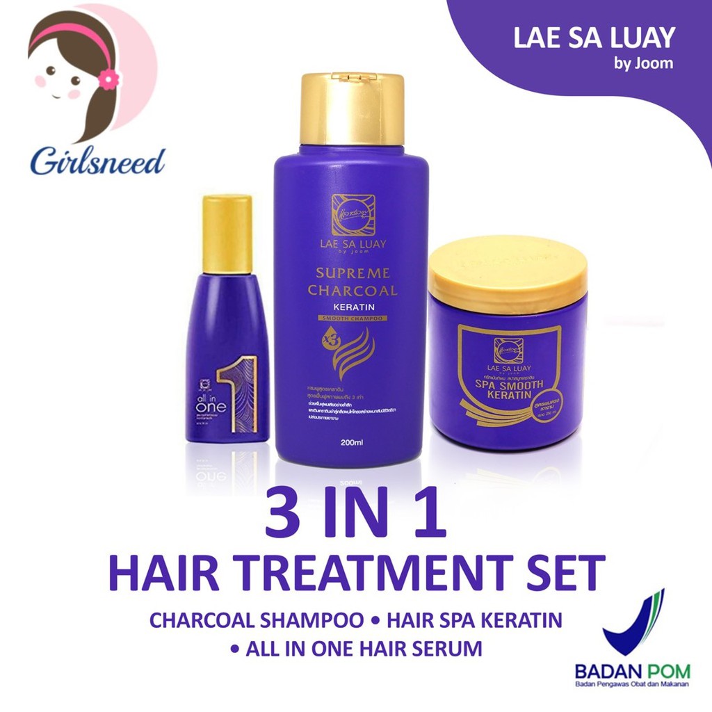 Lae Sa Luay Paket Lengkap 3 in 1 Hair Spa Shampoo Serum Keratin Treatment Original BPOM