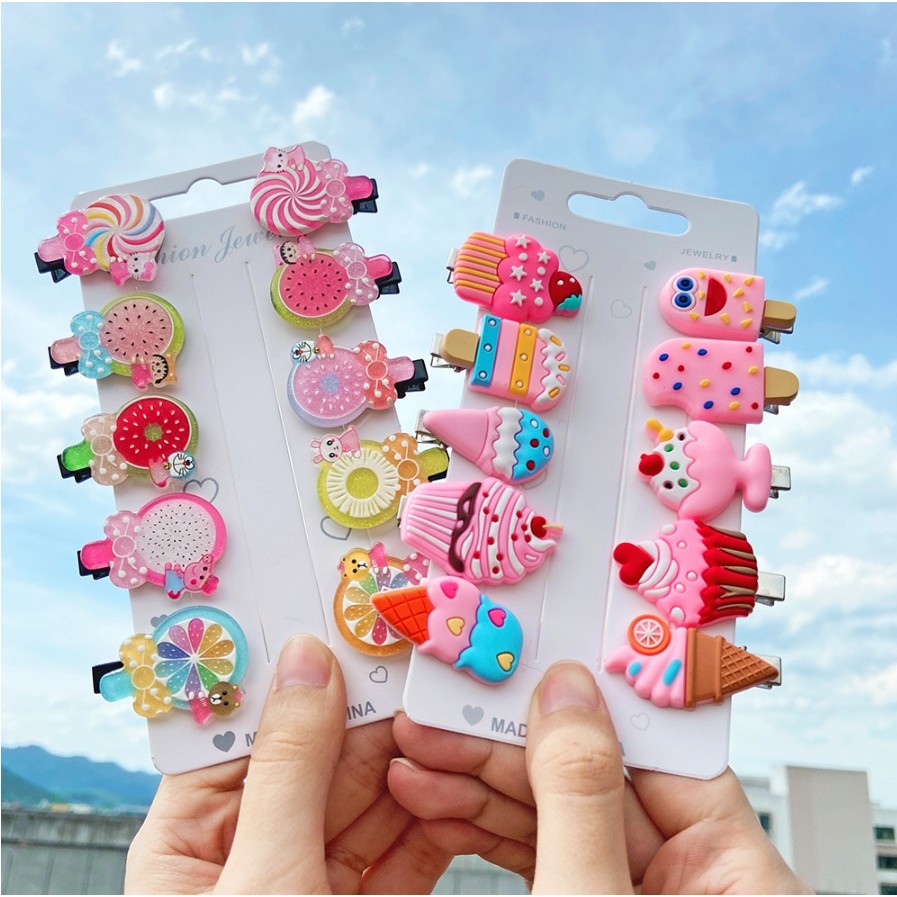 10 Pcs Set Jepit Rambut Kartun Unicorn Pelangi Buah Klip Jepitan Anak Gaya Korea Fashion Hair Clip