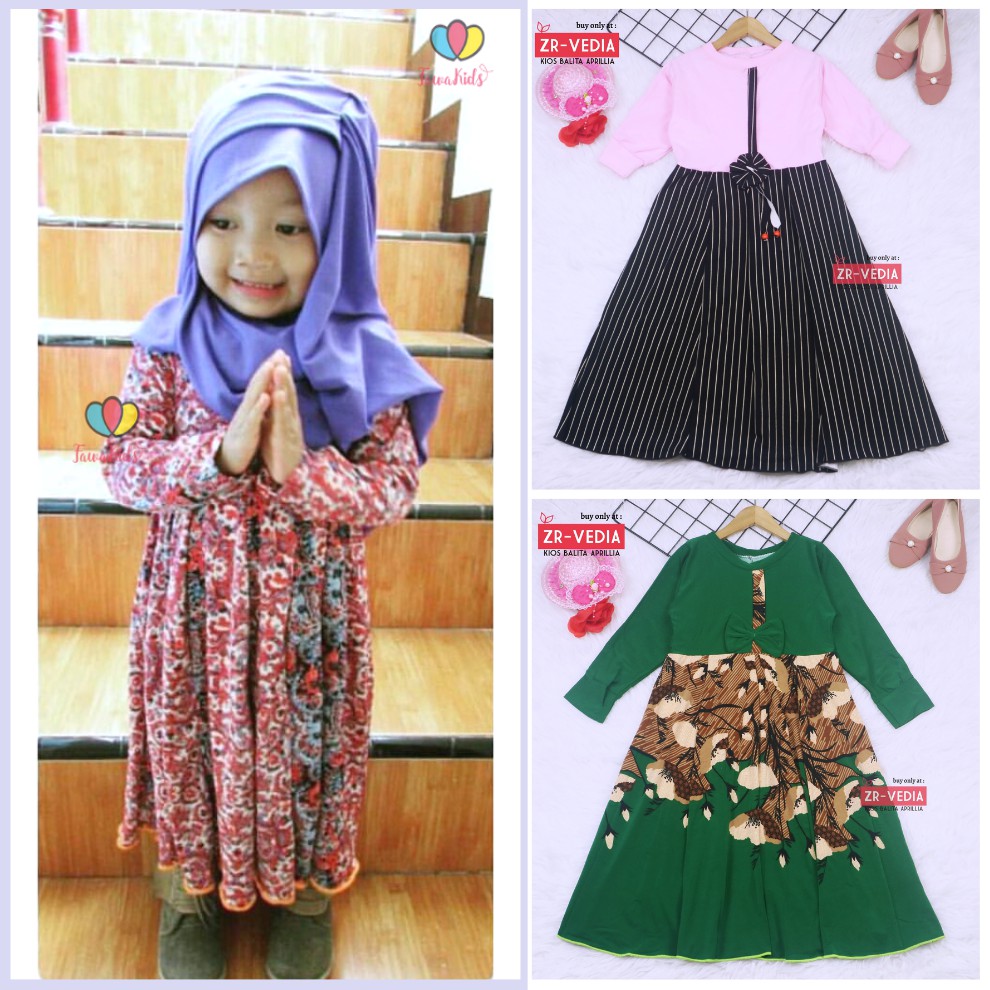 Gamis Pita Uk. 4-5 tahun / Gamis Anak Perempuan Muslim Ngaji Dress Lengan Panjang Murah Pita Motif