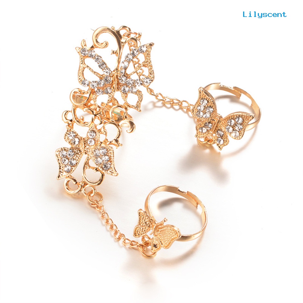 Ls Cincin Adjustable Model Kupu-Kupu Hollow Dengan Berlian Imitasi Untuk Wanita