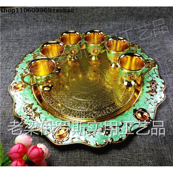Z38-2 Russia tin metal handle glass coffee cup wine liquor cup green orange Sezhu drill Phnom Penh