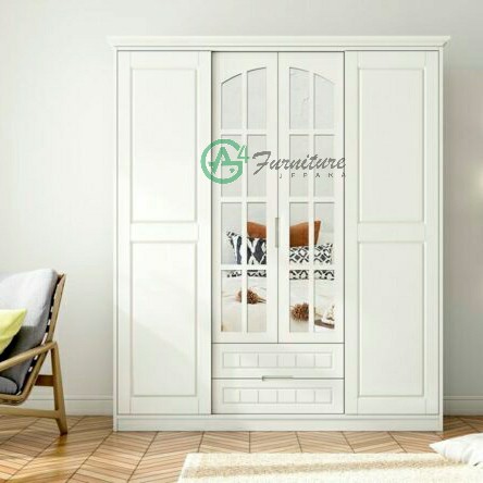 Lemari Pakaian Sliding Minamalis Putih - Kayu Jati