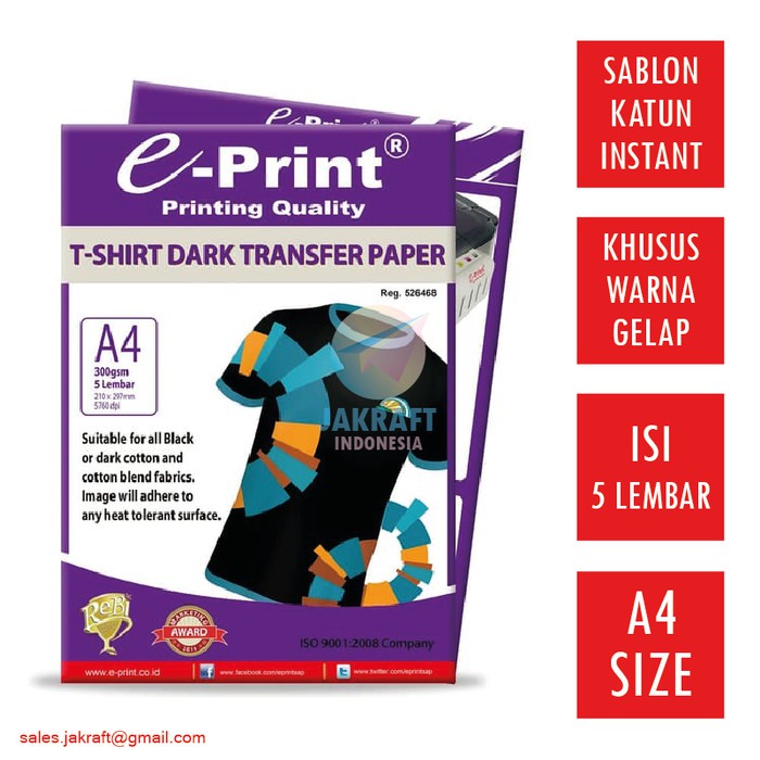 

Kertas Sablon Instant Transfer Paper A4 Kaos Warna Gelap Hitam E-PRINT Limited